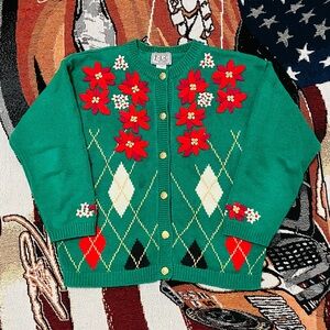 Vintage TLC by Lambert Women’s Holiday Poinsettia Thick Knit Cardigan (M)
